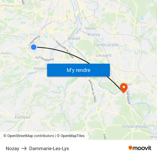 Nozay to Dammarie-Les-Lys map