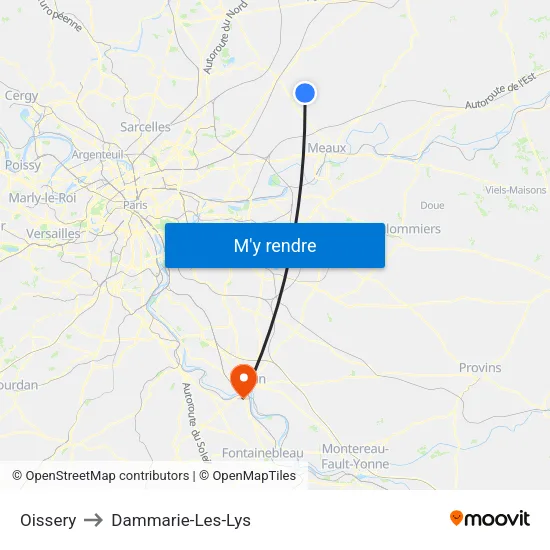 Oissery to Dammarie-Les-Lys map