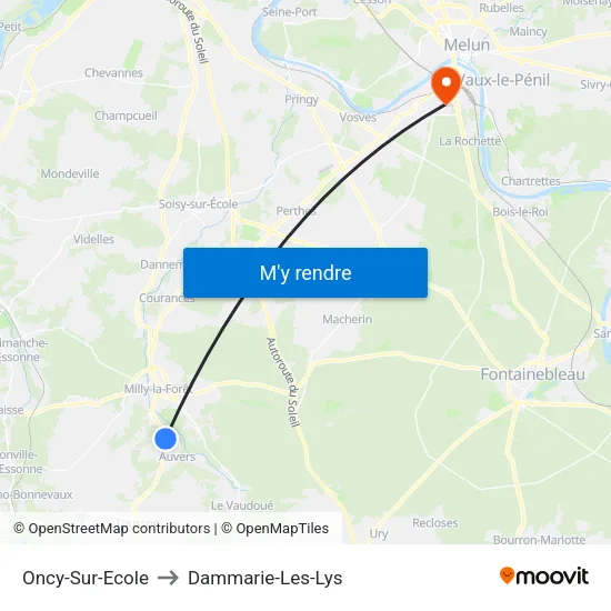 Oncy-Sur-Ecole to Dammarie-Les-Lys map