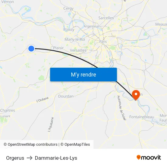 Orgerus to Dammarie-Les-Lys map
