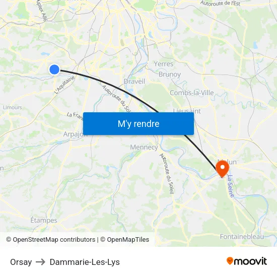 Orsay to Dammarie-Les-Lys map