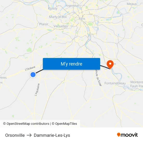 Orsonville to Dammarie-Les-Lys map
