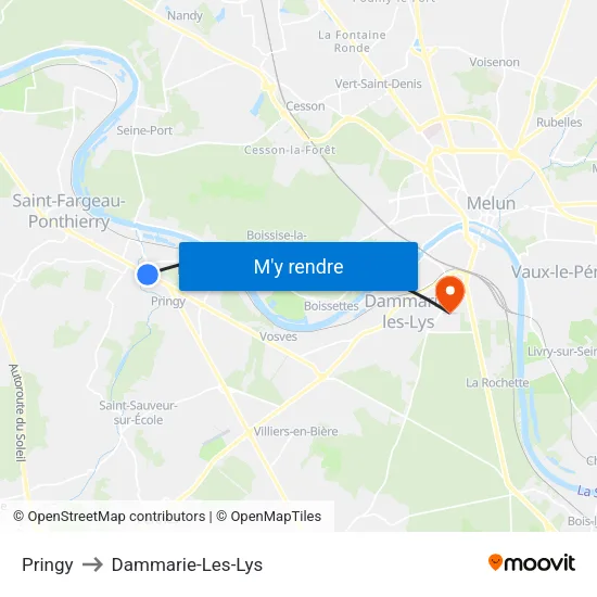 Pringy to Dammarie-Les-Lys map