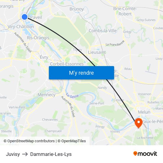 Juvisy to Dammarie-Les-Lys map