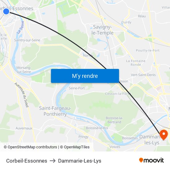 Corbeil-Essonnes to Dammarie-Les-Lys map