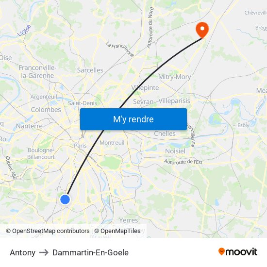 Antony to Dammartin-En-Goele map