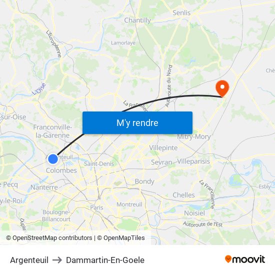 Argenteuil to Dammartin-En-Goele map