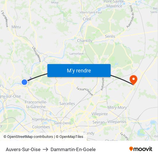 Auvers-Sur-Oise to Dammartin-En-Goele map