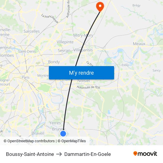 Boussy-Saint-Antoine to Dammartin-En-Goele map