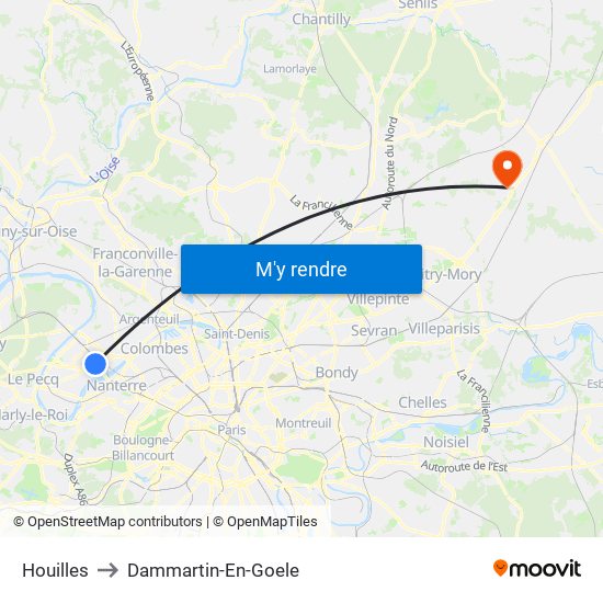 Houilles to Dammartin-En-Goele map