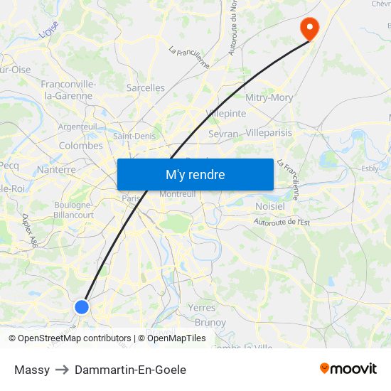 Massy to Dammartin-En-Goele map