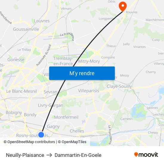 Neuilly-Plaisance to Dammartin-En-Goele map