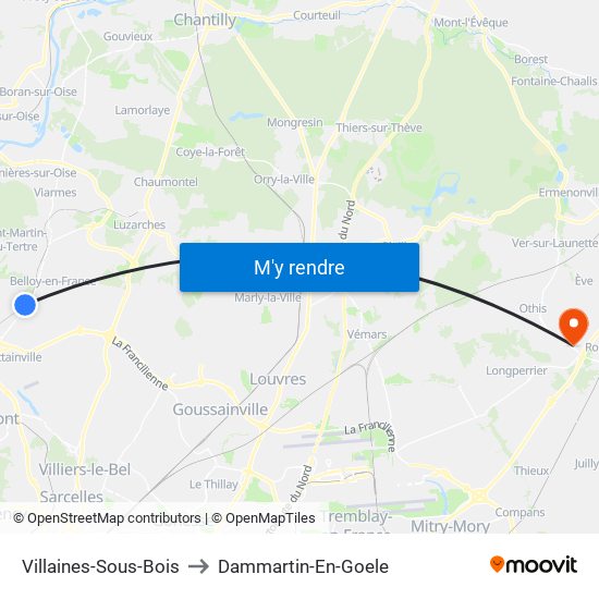 Villaines-Sous-Bois to Dammartin-En-Goele map