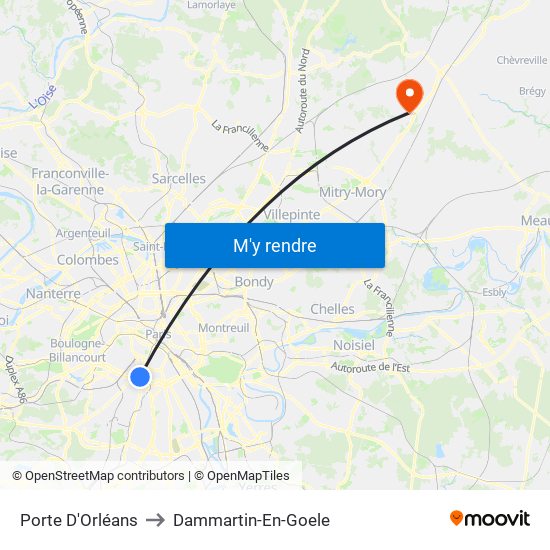 Porte D'Orléans to Dammartin-En-Goele map