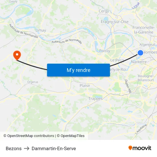 Bezons to Dammartin-En-Serve map