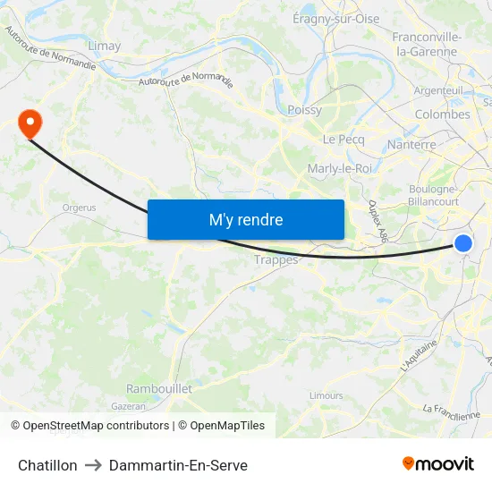 Chatillon to Dammartin-En-Serve map