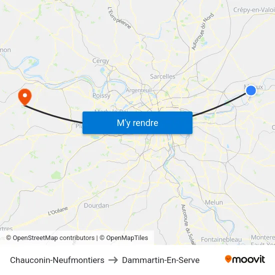 Chauconin-Neufmontiers to Dammartin-En-Serve map