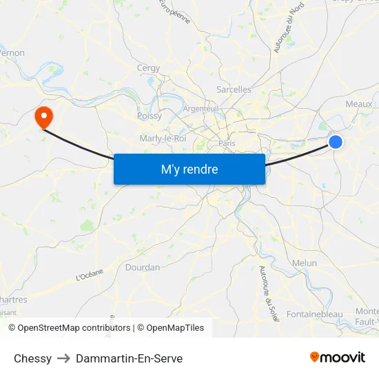 Chessy to Dammartin-En-Serve map
