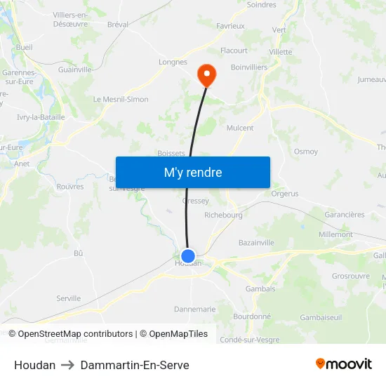 Houdan to Dammartin-En-Serve map