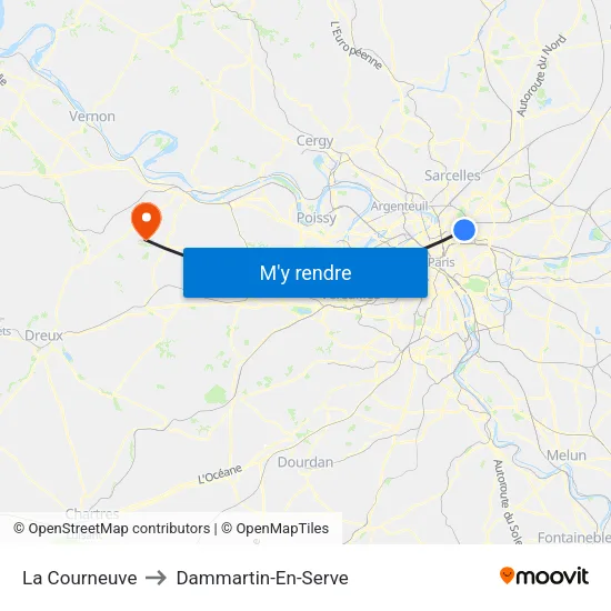 La Courneuve to Dammartin-En-Serve map