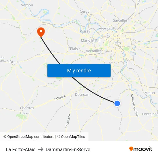 La Ferte-Alais to Dammartin-En-Serve map