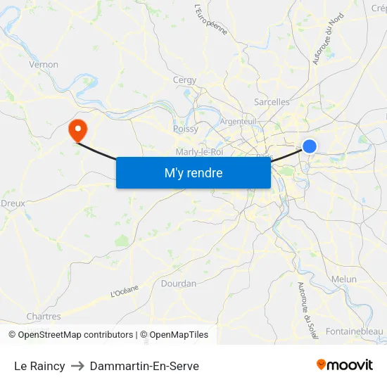 Le Raincy to Dammartin-En-Serve map