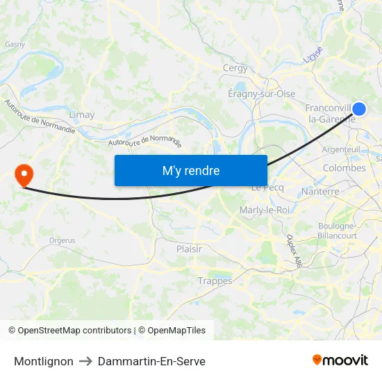 Montlignon to Dammartin-En-Serve map