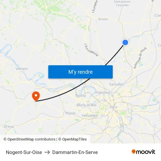 Nogent-Sur-Oise to Dammartin-En-Serve map