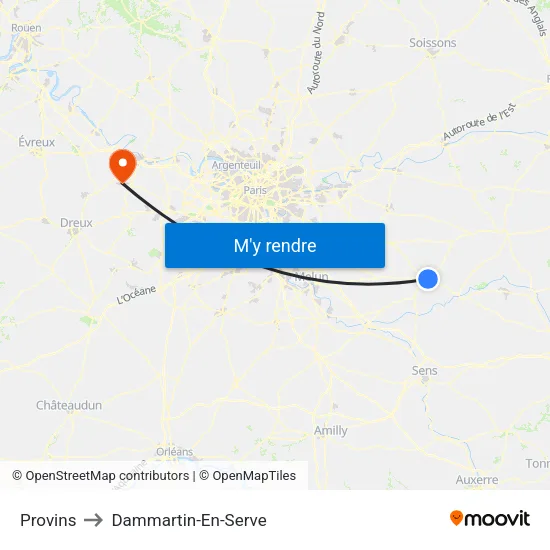 Provins to Dammartin-En-Serve map