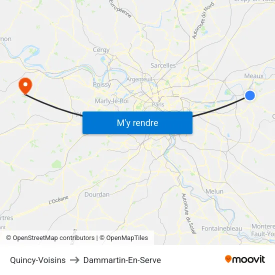 Quincy-Voisins to Dammartin-En-Serve map