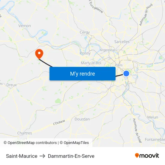 Saint-Maurice to Dammartin-En-Serve map