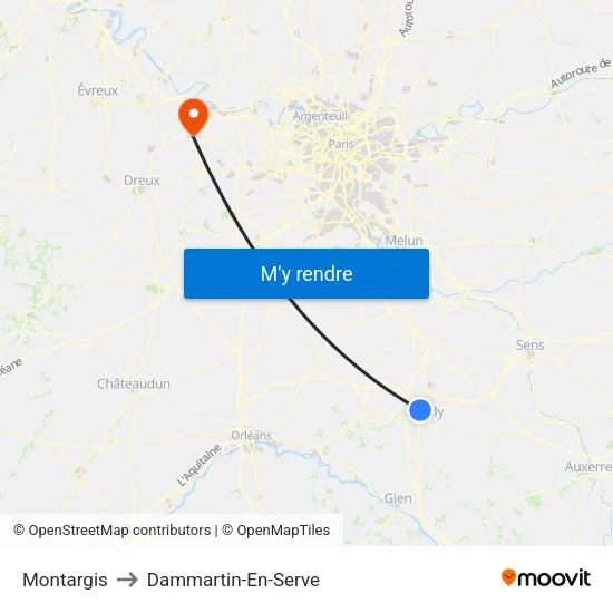 Montargis to Dammartin-En-Serve map