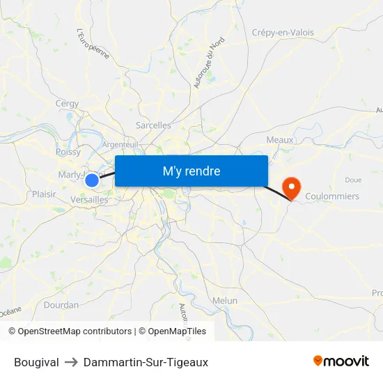 Bougival to Dammartin-Sur-Tigeaux map