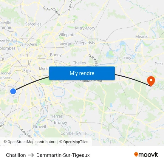 Chatillon to Dammartin-Sur-Tigeaux map