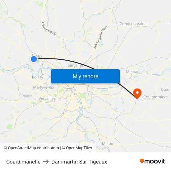Courdimanche to Dammartin-Sur-Tigeaux map