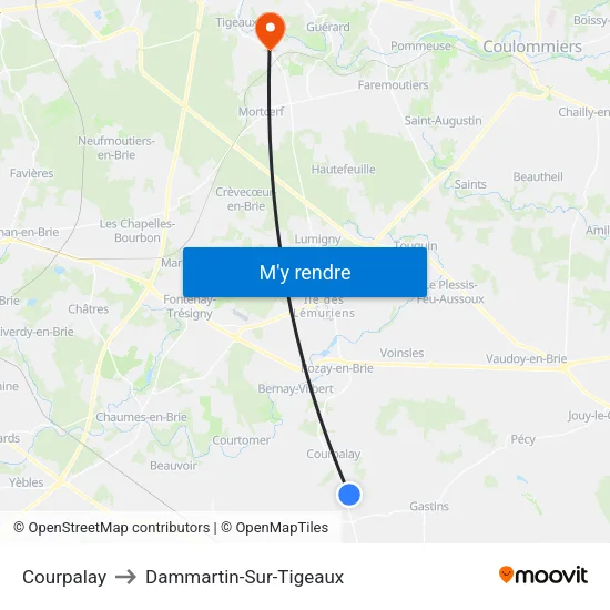 Courpalay to Dammartin-Sur-Tigeaux map
