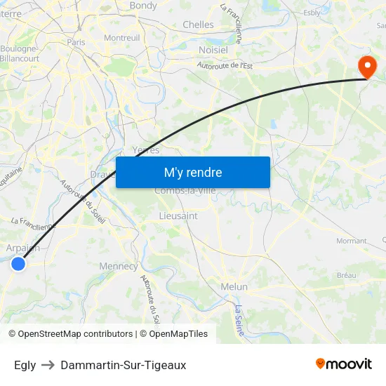Egly to Dammartin-Sur-Tigeaux map