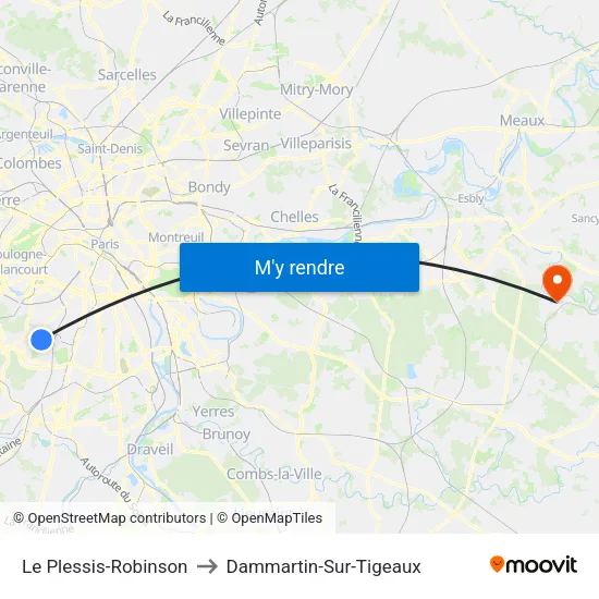 Le Plessis-Robinson to Dammartin-Sur-Tigeaux map