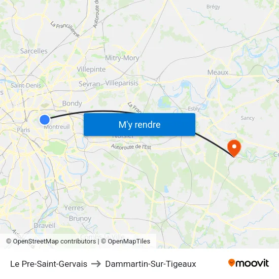 Le Pre-Saint-Gervais to Dammartin-Sur-Tigeaux map