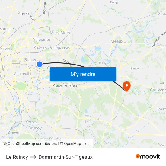 Le Raincy to Dammartin-Sur-Tigeaux map