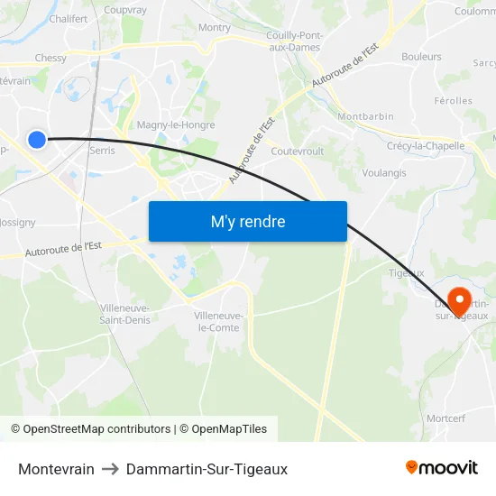 Montevrain to Dammartin-Sur-Tigeaux map