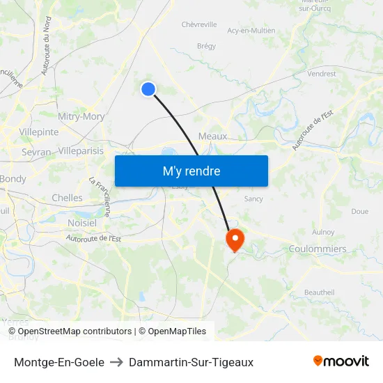 Montge-En-Goele to Dammartin-Sur-Tigeaux map