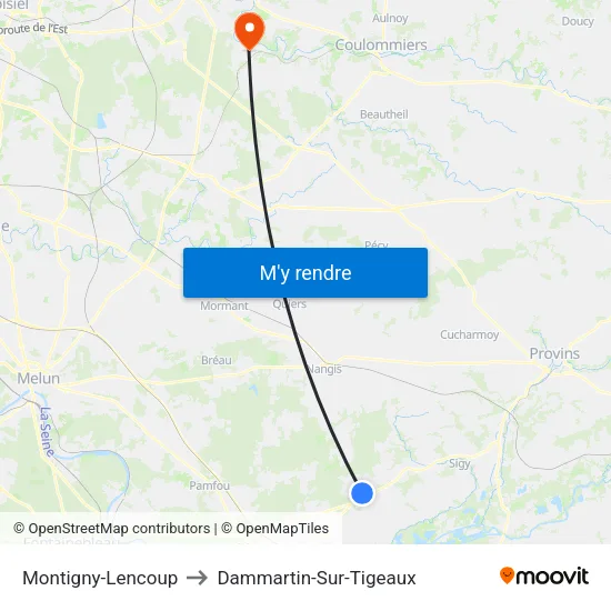 Montigny-Lencoup to Dammartin-Sur-Tigeaux map