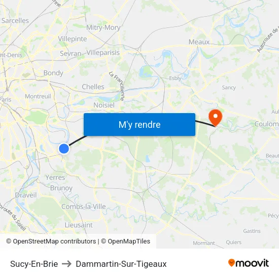 Sucy-En-Brie to Dammartin-Sur-Tigeaux map