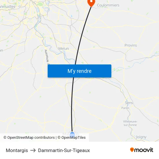 Montargis to Dammartin-Sur-Tigeaux map