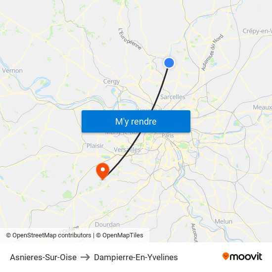 Asnieres-Sur-Oise to Dampierre-En-Yvelines map