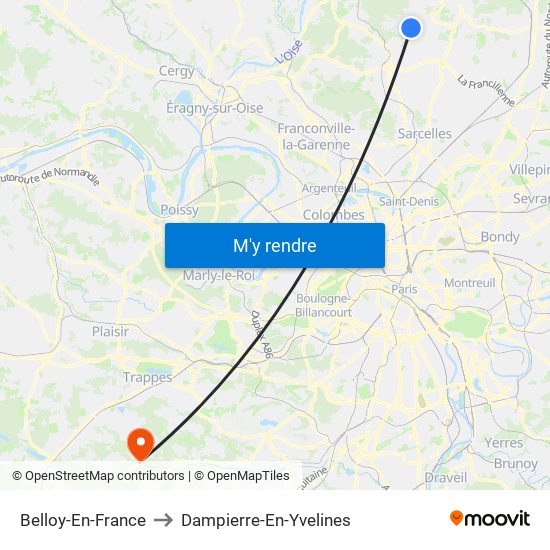 Belloy-En-France to Dampierre-En-Yvelines map