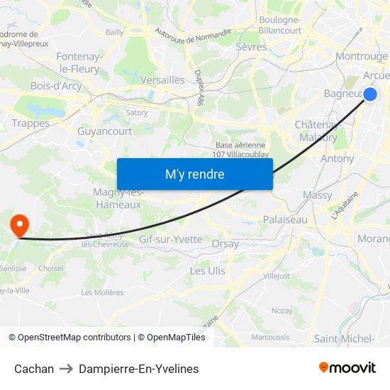 Cachan to Dampierre-En-Yvelines map