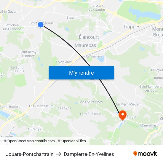 Jouars-Pontchartrain to Dampierre-En-Yvelines map