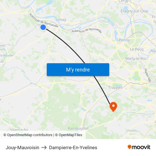 Jouy-Mauvoisin to Dampierre-En-Yvelines map